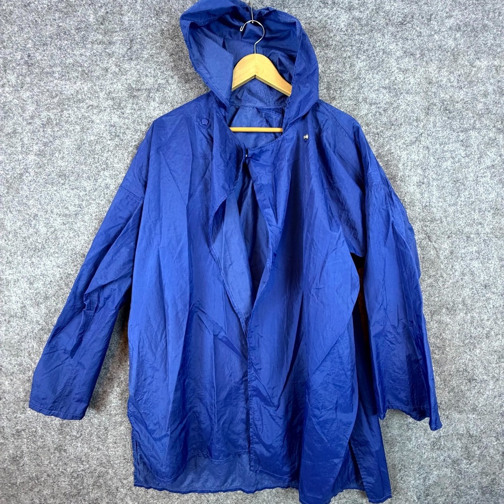 Vintage Totes Rainwear Poncho Women One Size Royal Blue Hooded Snap Button Front